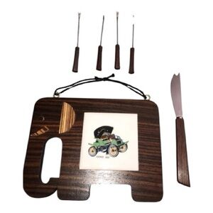 JAPAN Stainless Steel Cooking Utensil 6pc Set WOOD HANDLE MidCentury-Pierce 1905